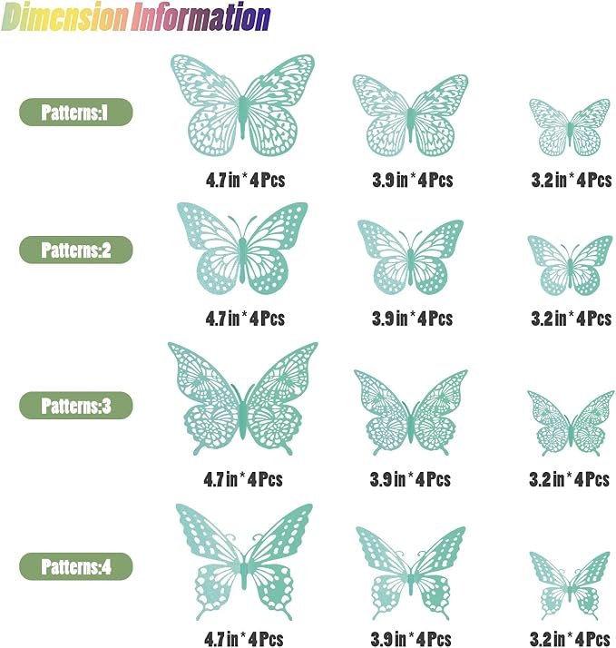 SAOROPEB 3D Butterfly Wall Decor 48 Pcs Pale Turquoise Butterfly Decoration | 4 Styles 3 Sizes, Birthday Decorations&Butterfly Party Decorations&Butterfly Cake Decorations-Removable - Image 6