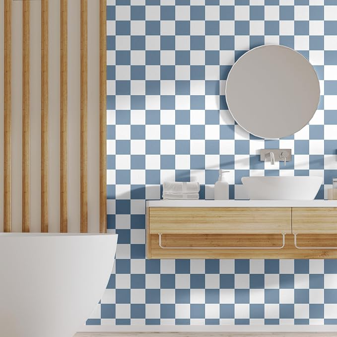 Drydiet Blue Checkered Peel and Stick Wallpaper 15.75'' X 118" | Plaid Funky Checkered Contact Paper, Waterproof Contact Wallpaper, Vintage Gingham Decor for Room Bathroom Cabinet, Trendy - Image 6