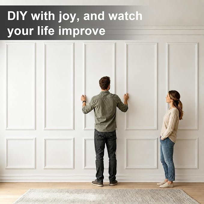 6 Sets Framed Premade Peel and Stick Wall Molding Kit – Pre-Cut Wainscoting Panels Set, Self-Adhesive Installation for Living Room, Bedroom Accent Wall Decor（54 * 24IN-24 * 24IN） - Image 6