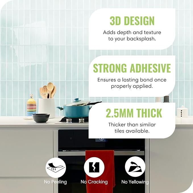 Select 5 Pack Peel and Stick Backsplash Square Tiles, 12x12 in, Mint | Extra Thick 3D Wall Panels, Heat & Water Resistant, Easy DIY Kitchen, Bathroom, Laundry, Fireplace & Rental Home Wall Décor - Image 2