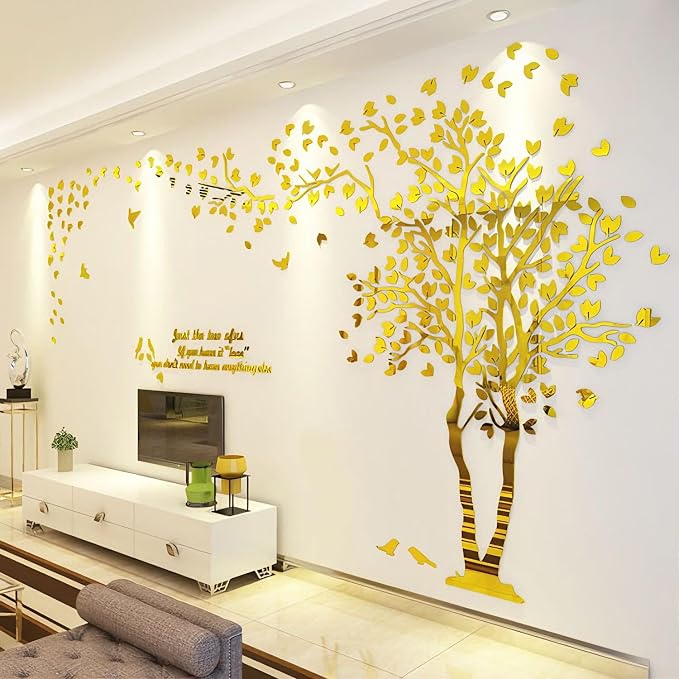 Family Tree Wall Decor Decals - DIY 3D Tree of Life Wall Art Large Decal Stickers Silver Decor Living Room Mural for Bedroom Hallway Home TV Background (Gold Right,L-118X60in) - Image 5