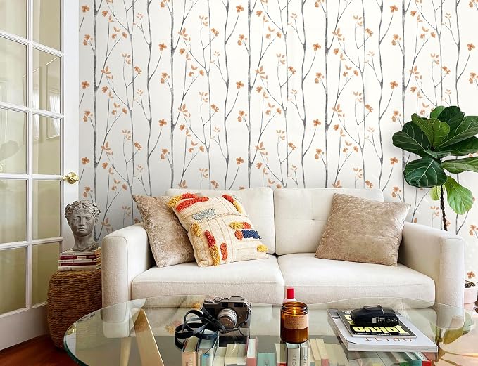 Timeet Floral Wallpaper Peel and Stick Wallpaper Boho 16.14"x393.7" Flower Wallpaper Tree Contact Paper Self Adhesive Removable Wallpaper for Walls Covering Vinyl Roll - Image 8