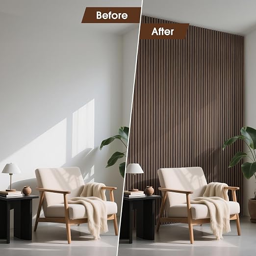 Acoustic Wood Slat Panels, Soundproof Wooden Wall Panels, 3D Fluted Panel for Interior Wall Decor, Living Room, Bedroom (Walnut, 106 * 50.4 inch) - Image 5
