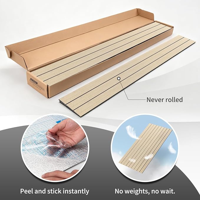 AMZDEPOT 6 Pack Peel and Stick Wood Panels for Wall, Herringbone Oak | Self-Adhesive Slat Wall Panels, PVC Thick, 3D Wood Grain Wallpaper, for Walls and Ceilings, 48"x15.75", Packed in Long Boxes - Image 3
