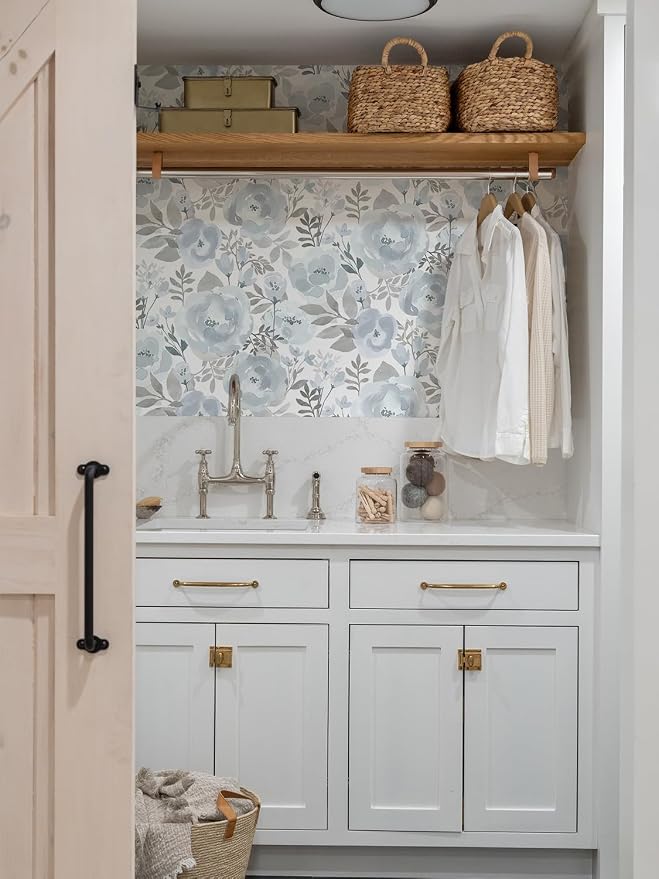 Orainege Peel and Stick Wallpaper Peony Floral Wallpaper | 17.3inx118.1in Self Adhesive Contact Paper Removable Decorative Wallpapers for Bedroom Laundry Nursery Room Decor Vinyl,Blue - Image 4