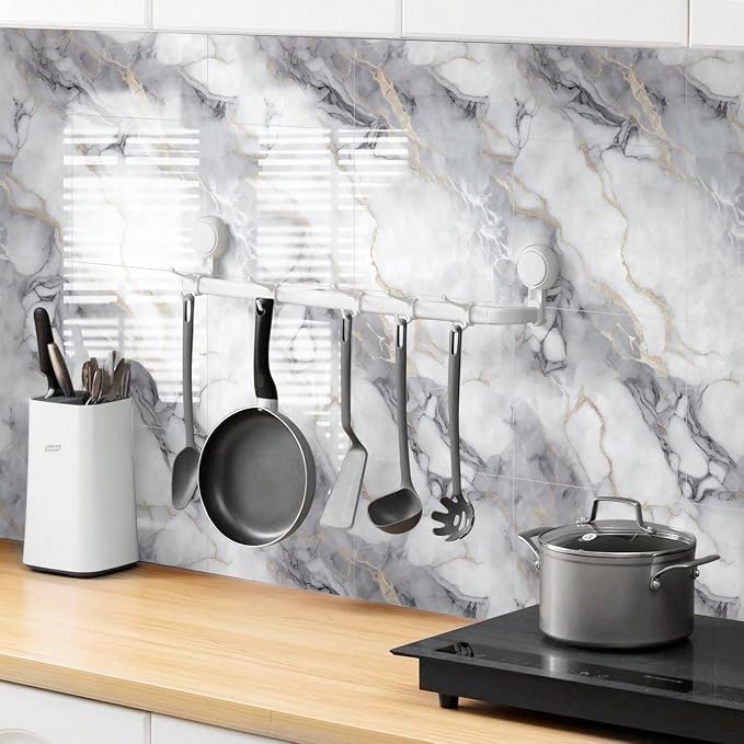 Chejiaye 22pcs Marble Peel and Stick Backsplash Surface Waterproof Wall Panels,Self-Adhesive Marble PVC Foam Wall Panels for Kitchen, Bathroom - 11.8"x11.8" Kitchen Tile(Not Real Tiles,Colorful) - Image 3