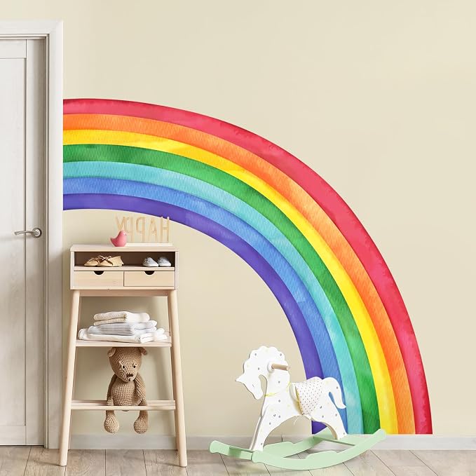 Supzone Large Rainbow Wall Decals, Mural Watercolor Half Rainbow Wall Stickers Peel and Stick Vinyl Wall Art Decor for Girls Bedroom Kids Nursery Living Room Playroom Toddler | Peel and Stick Vinyl Wall Decor for Girls Bedroom Kids Nursery Living Room ... - Image 7