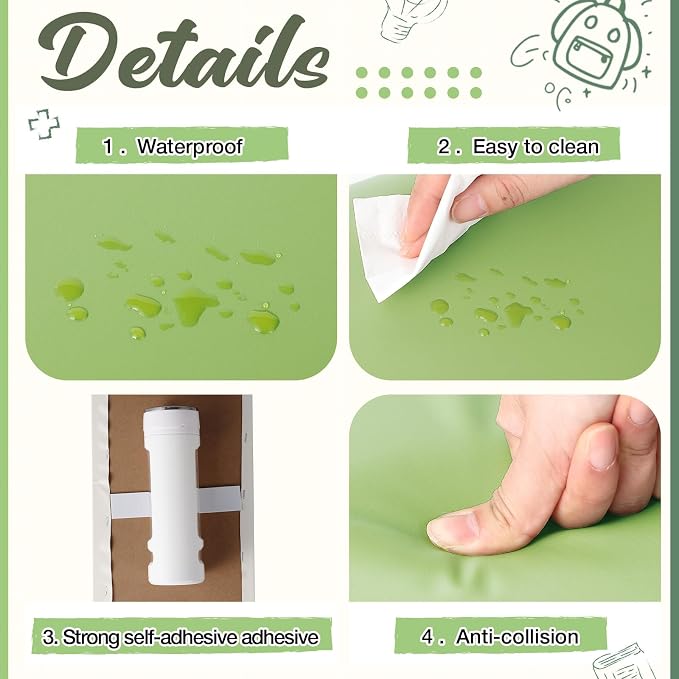 Hahafelt Wall Padding for Playroom Peel and Stick Headboard 3D Anti Collision Upholstered Wall Panels Self Adhesive Headboard(19.69" × 7.87" × 1.18",Fresh Green,8 Pack) - Image 3