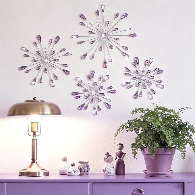 Hicarer 4 Pcs Starburst Wall Decor, Metal Wall Art, Purple - Image 4