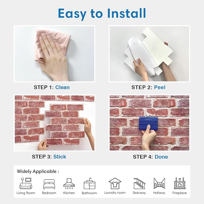 COMSTICKC 3D Peel and Stick Faux Brick Wall Panels for Quick DIY Wall Decor | 10 Pcs 11.8"x11.8", Not Real Brick, Small Size, Thin PVC Decorative Wall Sticker for Interior Wall Makeover, Cover 9.7 sq ft - Image 8