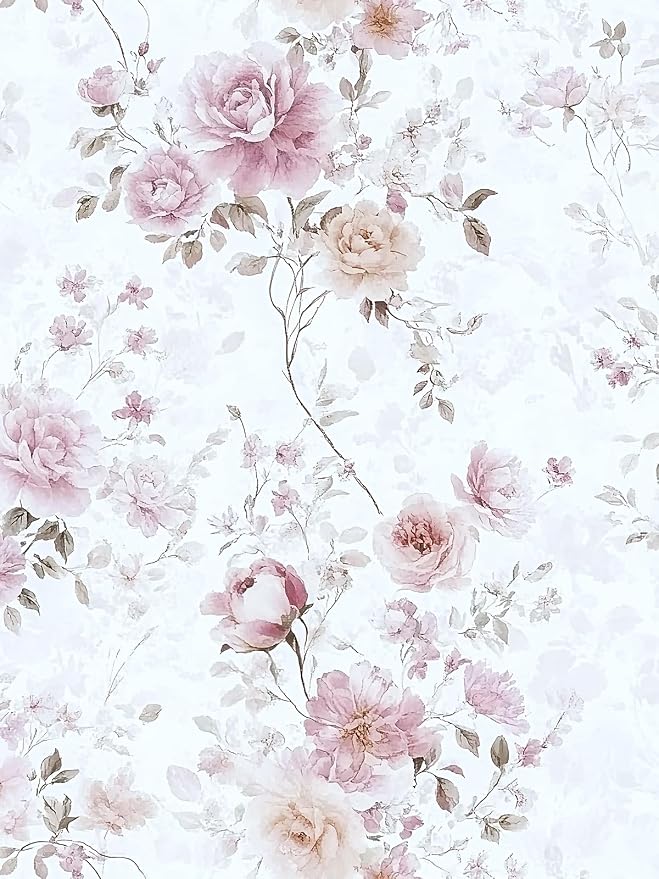 Pink Floral Peel and Stick Wallpaper Rose for Bedroom 17in×118in | Vintage Floral Contact Paper Pink Flower Removable Wallpaper Self Adhesive Waterproof for Bathroom Cabinets Nursery Vinyl by Willowix