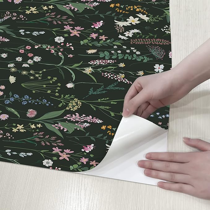 JiffDiff Dark Green Botanical Floral Peel and Stick Wallpaper, 17.3" x 472" | Waterproof Removable Self Adhesive Wallpaper, Dark Farm Wildflower Stick on Wallpaper for Home Bedroom Contact Paper,60 sq. - Image 2
