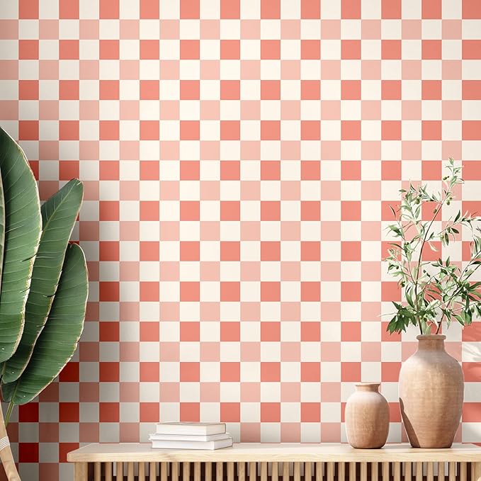 Drydiet Pink Mixed Colors Checkered Peel and Stick Wallpaper 15.75'' X 118" | Plaid Funky Checkered Contact Paper, Waterproof Contact Wallpaper, Vintage Gingham Decor for Room Bathroom Cabinet, Trendy by Drydiet