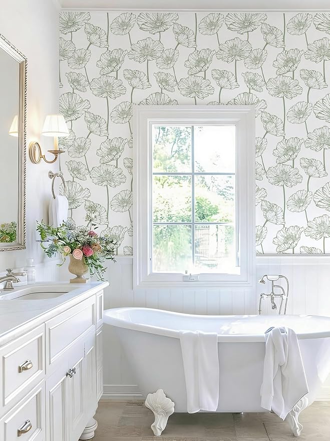 Orainege Floral Peel and Stick Wallpaper Green and White Wallpaper | 17.3inx196.8in Self Adhesive Contact Paper Decorative Wall Paper for Bedroom Bathroom Cabinets Decor Vinyl Removable - Image 4