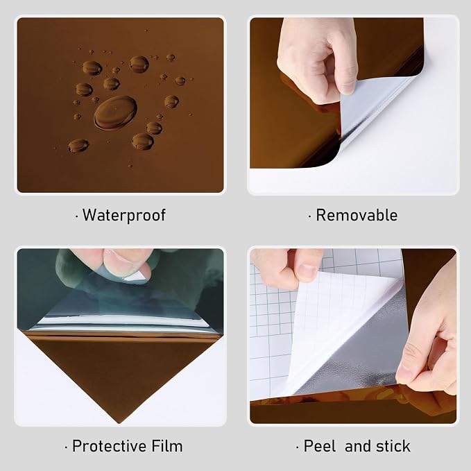 Wallercity Tawny Mirror Stickers for Wall Decor Peel and Stick Mirrors Contact Paper for Crafts Self Adhesive Flexible Mirror Sheets Wallpaper for Countertops Dresser Mirrors Wall Decor 15.8''x236'' - Image 8
