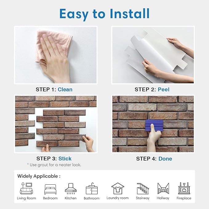 COMSTICKC 3D Peel and Stick Faux Brick Wall Panels for Quick DIY Wall Decor | Brown, 10 Pcs 15.7" x 11.8", Not Real Brick, Lightweight Thin PVC Decorative Wall Sticker for Wall Makeover,Cover 12.9 sq ft - Image 8