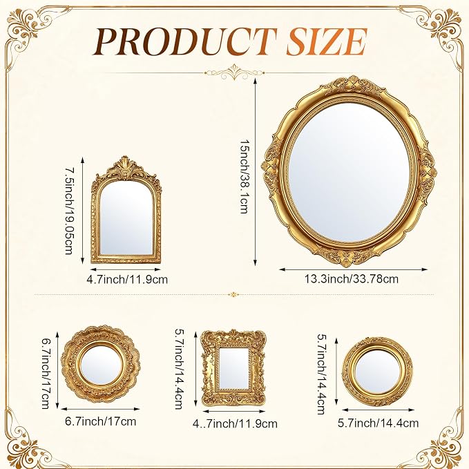 Vintage Mirror Set,15in/7in/6in/4in,Vintage Style,5 Pcs - Image 2