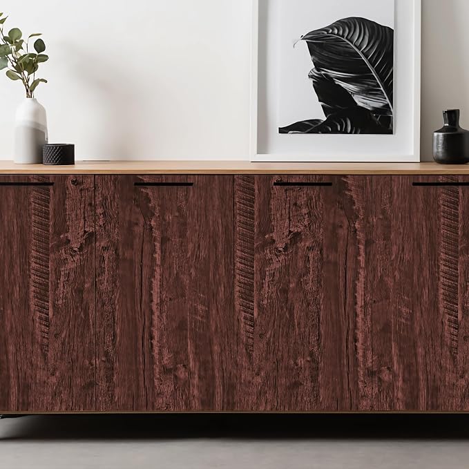 Wood Contact Paper Red Brown Faux Wood Peel and Stick Wallpaper Vintage Removable Self Adhesive Wooden Wallpaper Woods Grain Contact Paper for Countertops Cabinets Walls 17.3"x400" - Image 5
