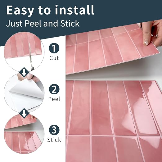 10 Sheets Upgraded Thicker Design Subway Tile Peel and Stick Backsplash | 12”×12”Self Adhesive Wall Tiles Stick on Back Splash for Kitchen,Bathroom,Camper(Pink) - Image 6