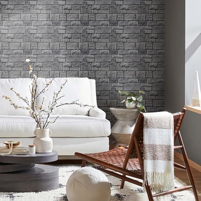 COMSTICKC 3D Faux Stone Wall Panels Peel and Stick, 10 Pcs 11.8" x 11.8" | Gray, Not Real Stone, Ultra-Light Thin PVC 3D Fake Rock Wall Sticker Covering for Easy DIY Interior Decor, Cover 9.7 sq ft - Image 2