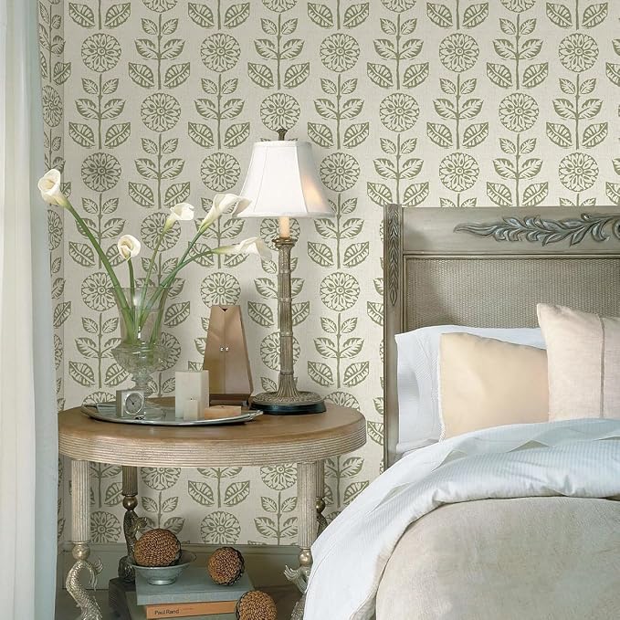Wudnaye Floral Wallpaper Peel and Stick Boho Contact Paper 17.7in×393.7in | Vintage Floral Peel and Stick Wallpaper Boho Self Adhesive Wall Paper Beige Green Waterproof Removable Wallpaper for Bathroom - Image 3