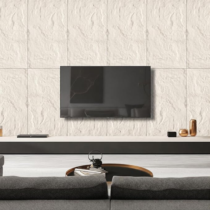 4Pcs Faux Stone Wall Panel 43.3''x23.6'',Lava Stone Design, Cream | PU Stone Wall Panel for Interior Wall Decor, Bedroom, Living Room, Office - Image 6
