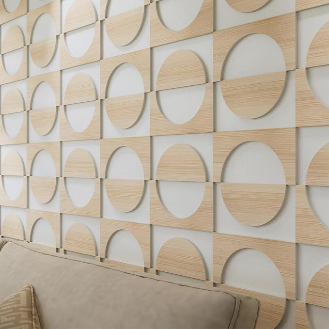 12PCS PVC Modular Decorative Fretwork Accent Wall Panels for Living Room Lobby Bedroom, Half Circle-Oak Faux Oak Wood Texture by Unknown