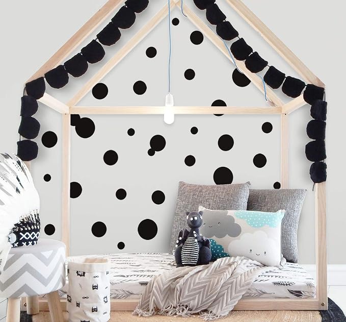 Black Polka Dot Wall Decals, Girls Room Wall Decor Stickers, Wall Dots, Vinyl Circle Peel & Stick DIY Bedroom, Playroom, Kids Room, Baby Nursery Toddler to Teen Bedroom Decoration (Black) - Image 2