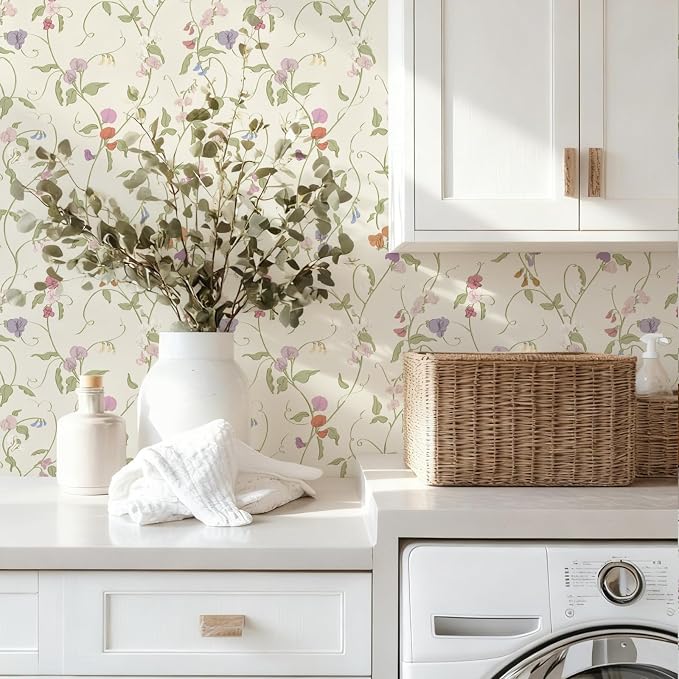 17.3" x 393.7" Vintage Wallpaper Peel and Stick Beige Floral Wallpaper Leaf Contact Paper Vinyl Waterproof Self Adhesive Boho Botanical Wall Paper for Bedroom Shlef Cabinet Decor - Image 6