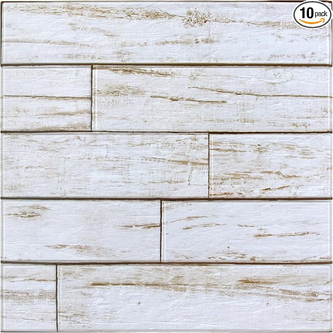COMSTICKC 3D Faux Wood Wall Sticker Shiplap Peel and Stick for Wall Decor | 10 Pcs 11.8" x 11.8", Not Real Wood, Ultra-Light Thin PVC 3D Fake Wood Decorative Tiles Wall Panels, Cover 9.7 sq ft by COMSTICKCDECOR