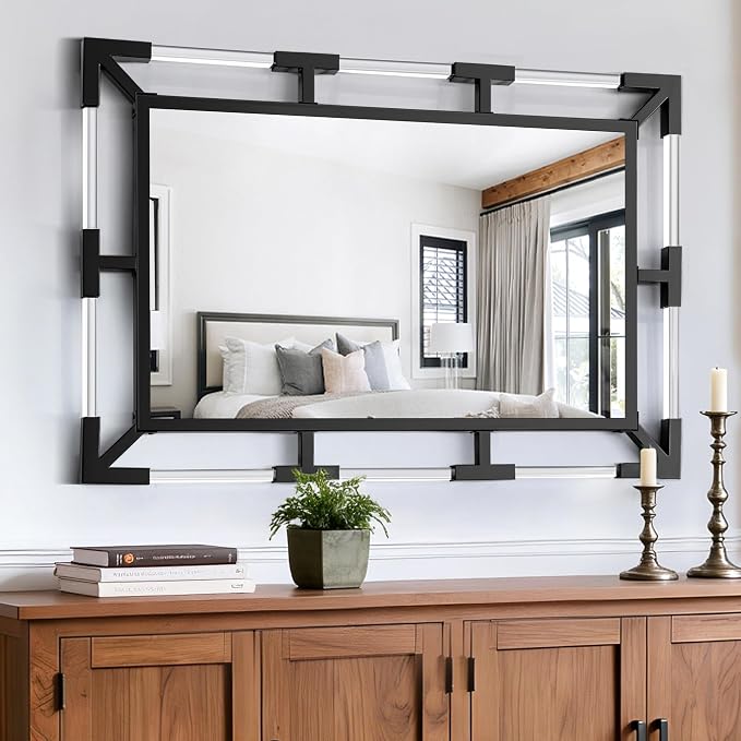 Chende Black Decorative Wall Mirror with Acrylic and Metal Frame, 36" x 48" - Image 4