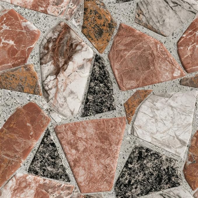 Terrazzo Stone Marble Peel and Stick Wallpaper Self Adhesive 17.72" x 236.21'' Multi Tone Granite Fragment Collage Wall Paper Renter Friendly Removable Waterproof for Living Room Bedroom Kitchen by Unknown