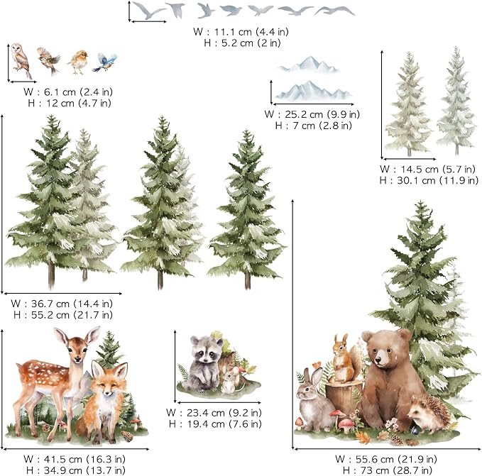 DECOWALL Large Watercolor Pine Tree Woodland Animals Wall Decals (SG4-2422) - Image 7