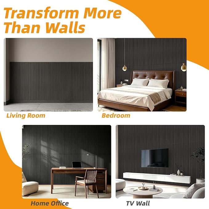WOWSTAR 6-Pack Peel and Stick PVC Wood Slat Wall Panel，Thickened Wood Grain Wallpaper, 3D Wall Panels, 48" x15.74", Black Wood - Image 9