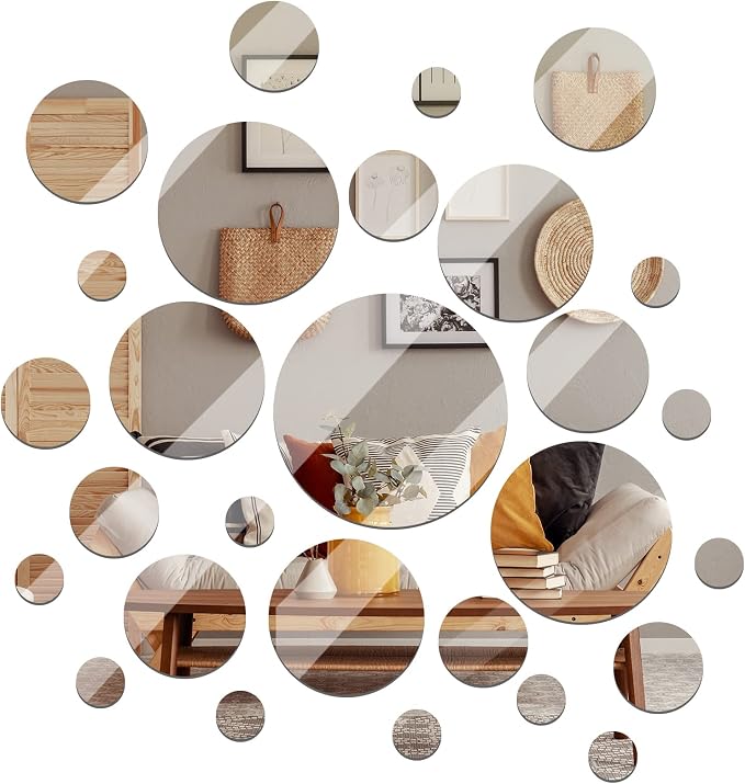 Jetec 28 Pcs 28 Pcs Round Glass Mirror Tiles for Wall by Jetec