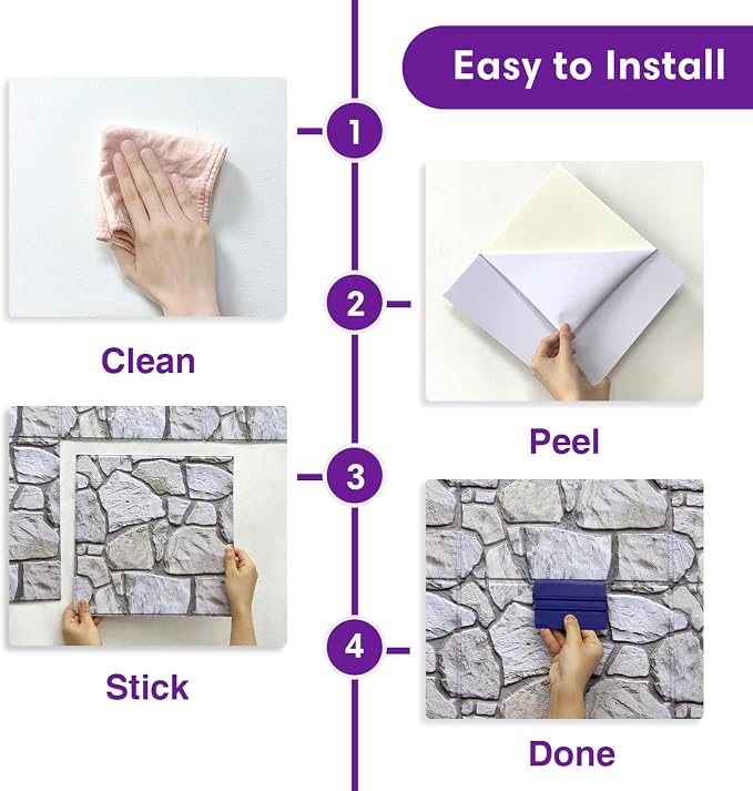 3D Peel and Stick Faux Stone Wall Panels 11.8" x 11.8" 10-Pack | Whitewash Grey, Stone-Look Textured Sticker, Thin Lightweight PVC Self Adhesive Wall Tile for Interior Decor, Cover 9.7 sq ft - Image 6