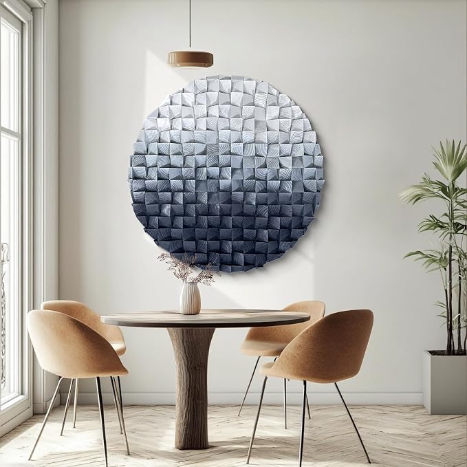 LIUZEYUE Radial Monochrome Mosaic, Gray Circular Wood Wall Decor | gray circular wood wall decor; cool gray gradient, wood relief depth; restaurant booth circular focal wall; 31.5 in diameter - Image 7