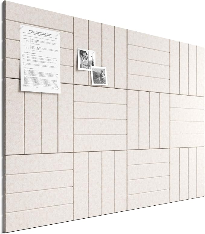 Bumusty 48"x 36" Large Felt Bulletin Board Tiles, Oatmeal | 12-Pack Cork Board Alternative, Wall Decor, 30 Pushpins, 60 Adhesive Tabs, Vision Board, Office, Classroom, Home, Dorm by BUMUSTY
