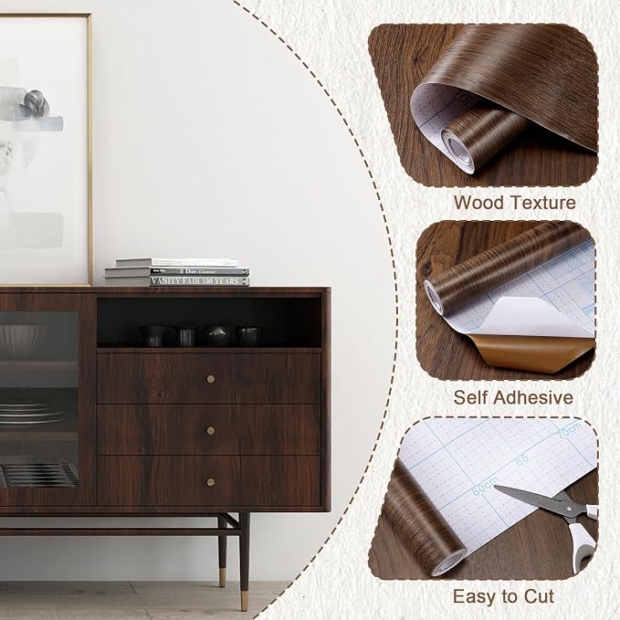 Vinjiasin Dark Wood Contact Paper Peel and Stick Wood Grain Wallpaper Self Adhesive Wall Paper for Countertop Removable Rustic Wood Grain Wallpaper 17.7"x 200" - Image 4