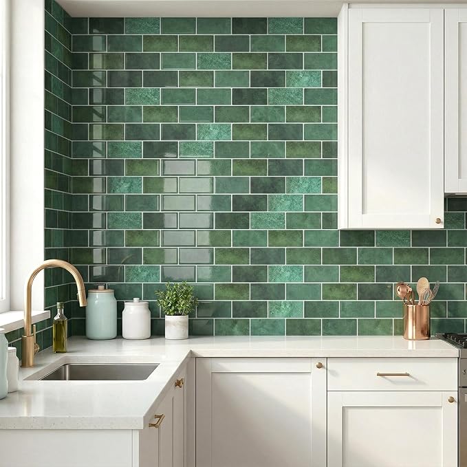 Arttown Peel and Stick 3D Wall Backsplash, 10-Sheet, 12" × 12" Green | Subway Tile Self Adhesive Thicker Design Wall Tiles Panel Wallpaper for Bathroom Balcony Kitchen - Image 2