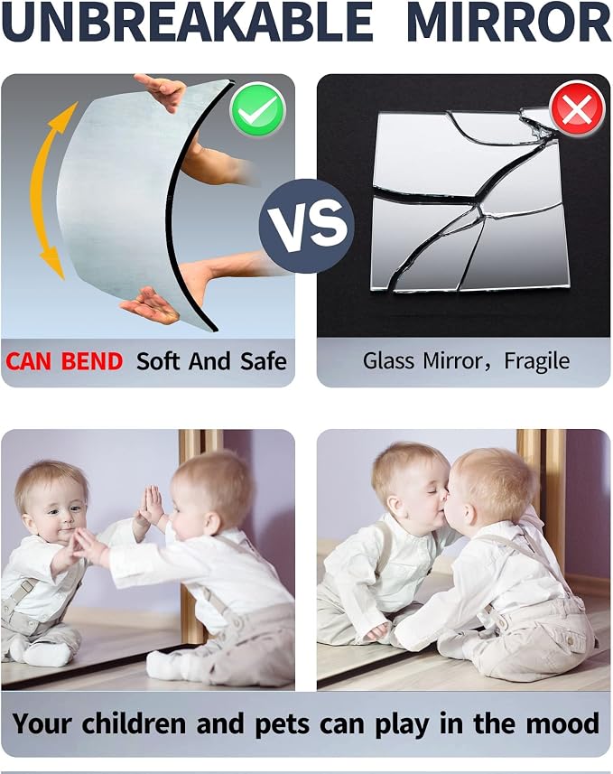 Wall Mirrors for Bedroom Door,Unbreakable Full Length Wall Mirrors Tiles,shatterproof Mirror for Kids 4 Pack 9.6" x9.6,Workout for Home Gym Body,Closet Mirror Wall Home Gym - Image 6
