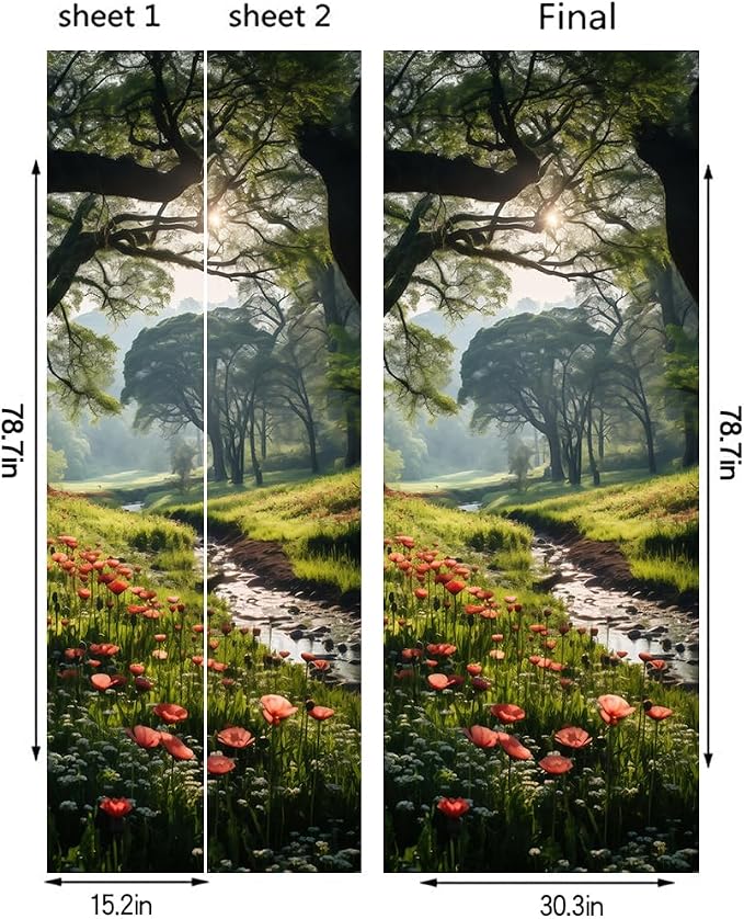 REDAMANCY Red Wildflower Forest Creek Peel and Stick Wall Stickers Vinyl 3D Mural Decals Decor Modern Wallpaper Self-Adhesive, Waterproof, Removable - Image 2