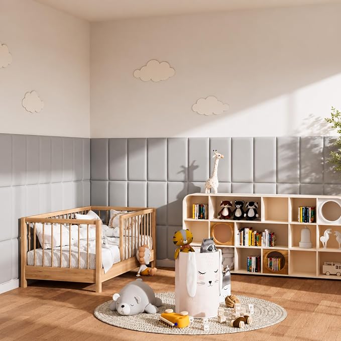 Anti Collision Wall Padding for Kids, Upholstered 3D Wall Panels | 6 Packs 7.8'' x 15.7'' Peel and Stick Headboard, Self Adhesive Wall Pads for Kids, Bedroom, Living Room, Gray - Image 6
