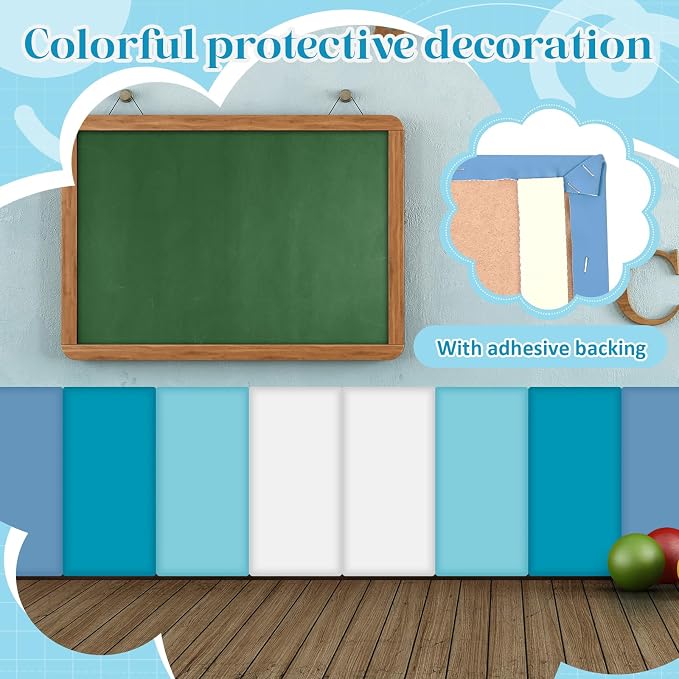 Hahafelt 8 Pack Wall Padding for Playroom Peel and Stick Headboard 15.75" x 7.87" x 1.18" 3D Anti Collision Upholstered Wall Panels Self Adhesive Headboard Panel for Protection (Blue Colors) - Image 5