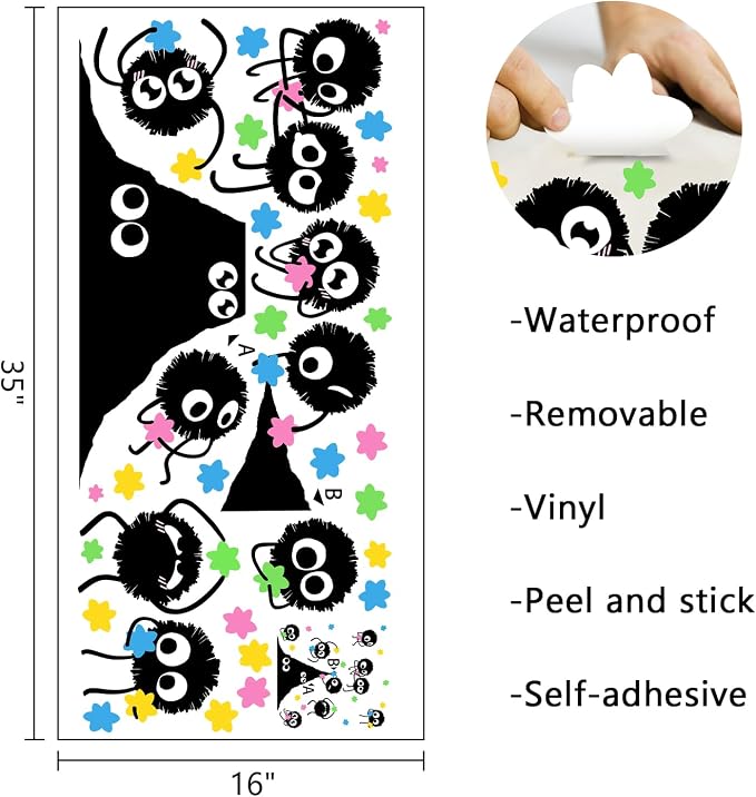 Mfault Soot Sprites Wall Decals Stickers, Colorful Hexagram Candies Dust Nursery Classroom Decorations Bedroom Playroom Art, Neutral Toddlers Boys Girls Kids Room Decor | Nursery Classroom Decorations Bedroom Playroom Art, Neutral Toddlers Boys Girls K... - Image 2
