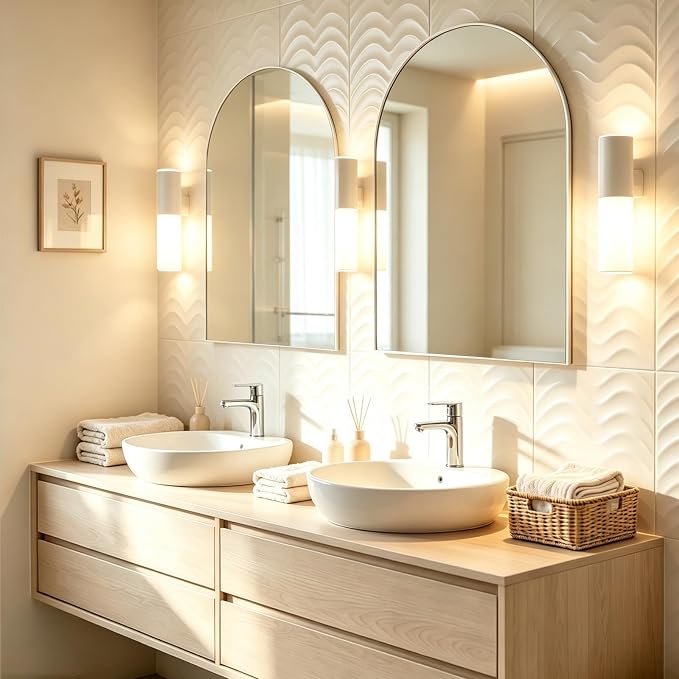 Wall Mounted Mirror, Arched Wall Mirror for Bathroom, 20"x30" Arch Bathroom Mirror with Metal Frame, 2 Pieces White Vanity Mirror Decor for Mantle, Bedroom, Entryway - Image 2
