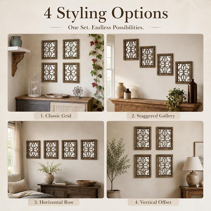 Set of 4 11x15 Inch Rectangular Shatterproof Maroon Decorative Wall Mirrors, Boho Farmhouse Rustic Vintage Accent Mirrors for Living Room Bedroom Entryway & Home Decor - Image 7