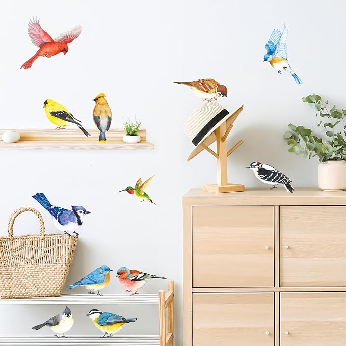 DECOWALL Colorful Birds Wall Stickers Decals Peel and Stick (DS2-8042) | Hand-drawn watercolor songbirds with realistic details; removable nature decor for living room, bedroom, nursery and office - Image 3