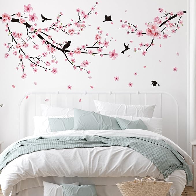 Zonon 6 Pcs Flower Wall Decals Peel and Stick Sticker, Cherry Blossoms | Vinyl Removable Wall Stickers & Murals, Pink Cherry Blossoms Wall Decals, Colorful Floral Decor for Bedroom, Living Room - Image 6