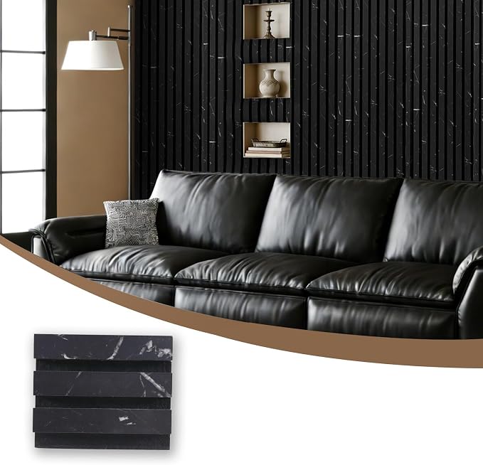 Wood Slat Acoustic Panels, 4.7"x5.9", Black Marble Sample | 3D Wall Panel, Interior Wall Decor Noise Cancelling, 3D Fluted Sound Absorbing Panel for Office,Home,Theater,Studio by TREKATLAUTO